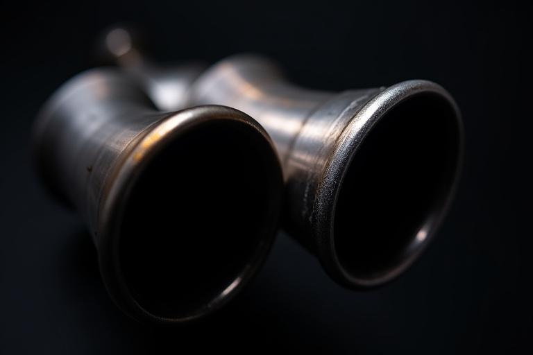 Dettaglio di un sistema di scarico sportivo in titanio con saldature a vista